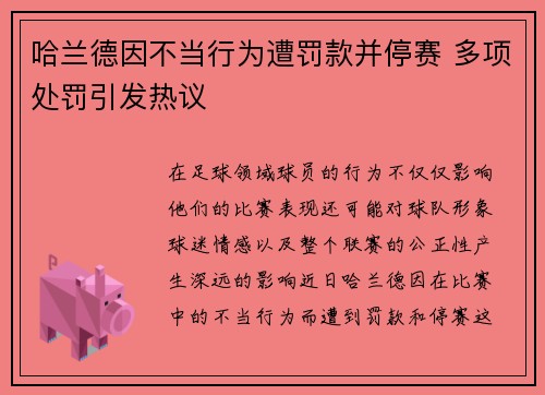 哈兰德因不当行为遭罚款并停赛 多项处罚引发热议