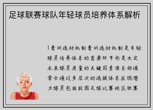 足球联赛球队年轻球员培养体系解析