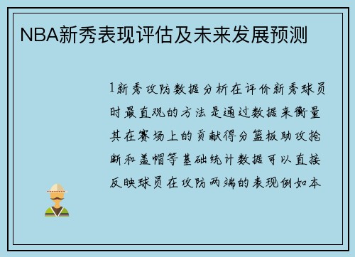 NBA新秀表现评估及未来发展预测